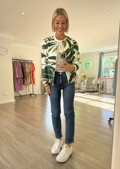 Bomber Jacket - Green Palm Leaf print