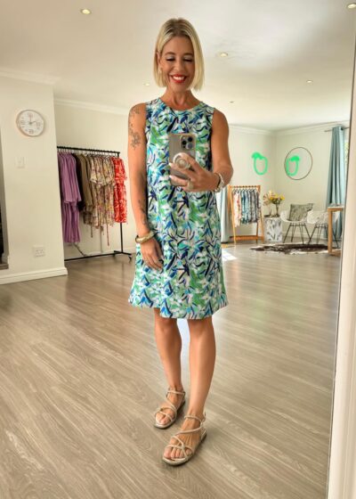 Sleeveless Shift Dress - Floral Painting print