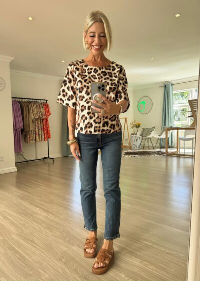 Round Boatneck Top - Animal print