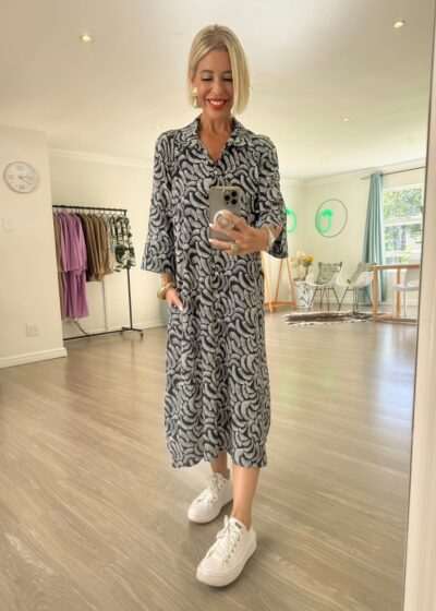 Raglan Shirt Dress - Monochromatic Graphic print