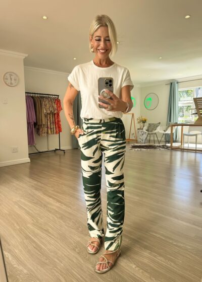 Summer Pants - Green Palm Leaf print