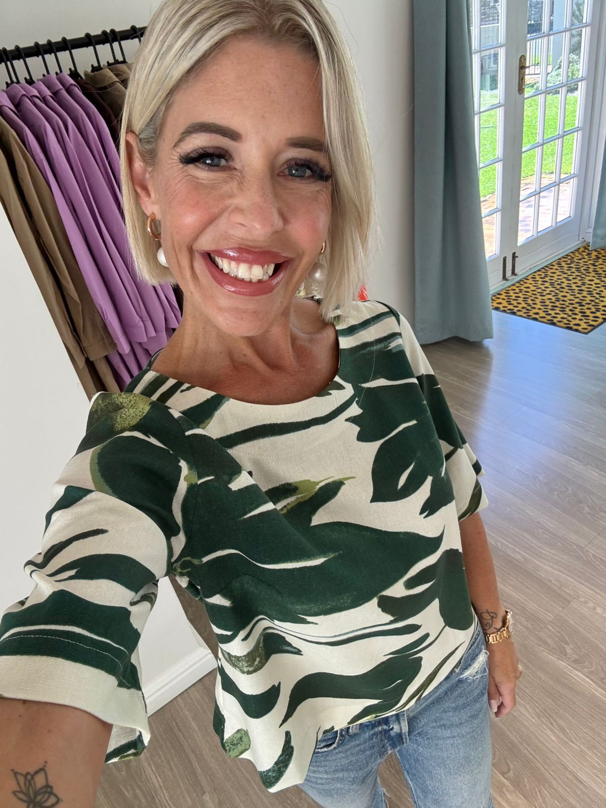 Round Boatneck Top - Green Palm Leaf print - Image 3