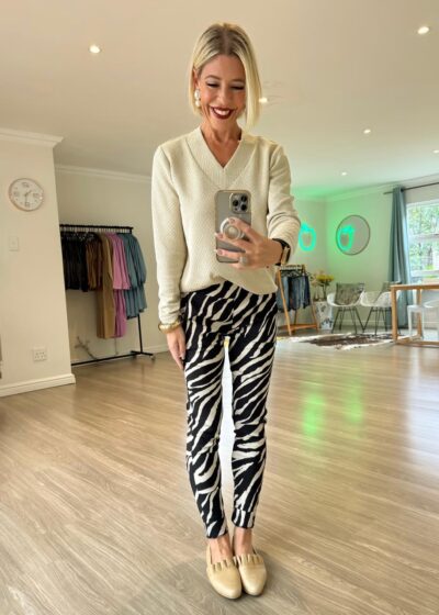 Cigarette Pants - Black / Bone Zebra print (NEW fit and length)
