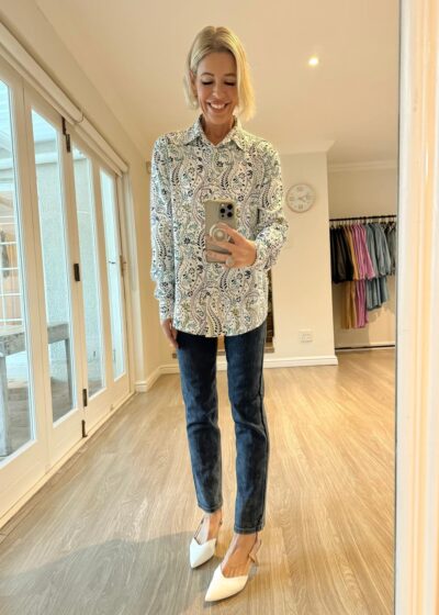 Collar Shirt - White Paisley