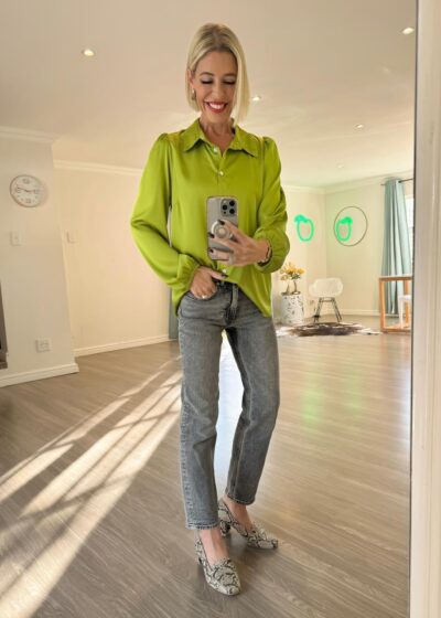 Collar Shirt with gauging - Pistachio