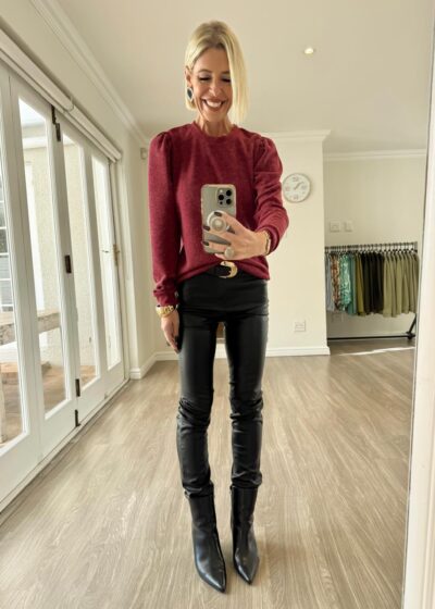 Round neck jersey with gauging - Berry Melange