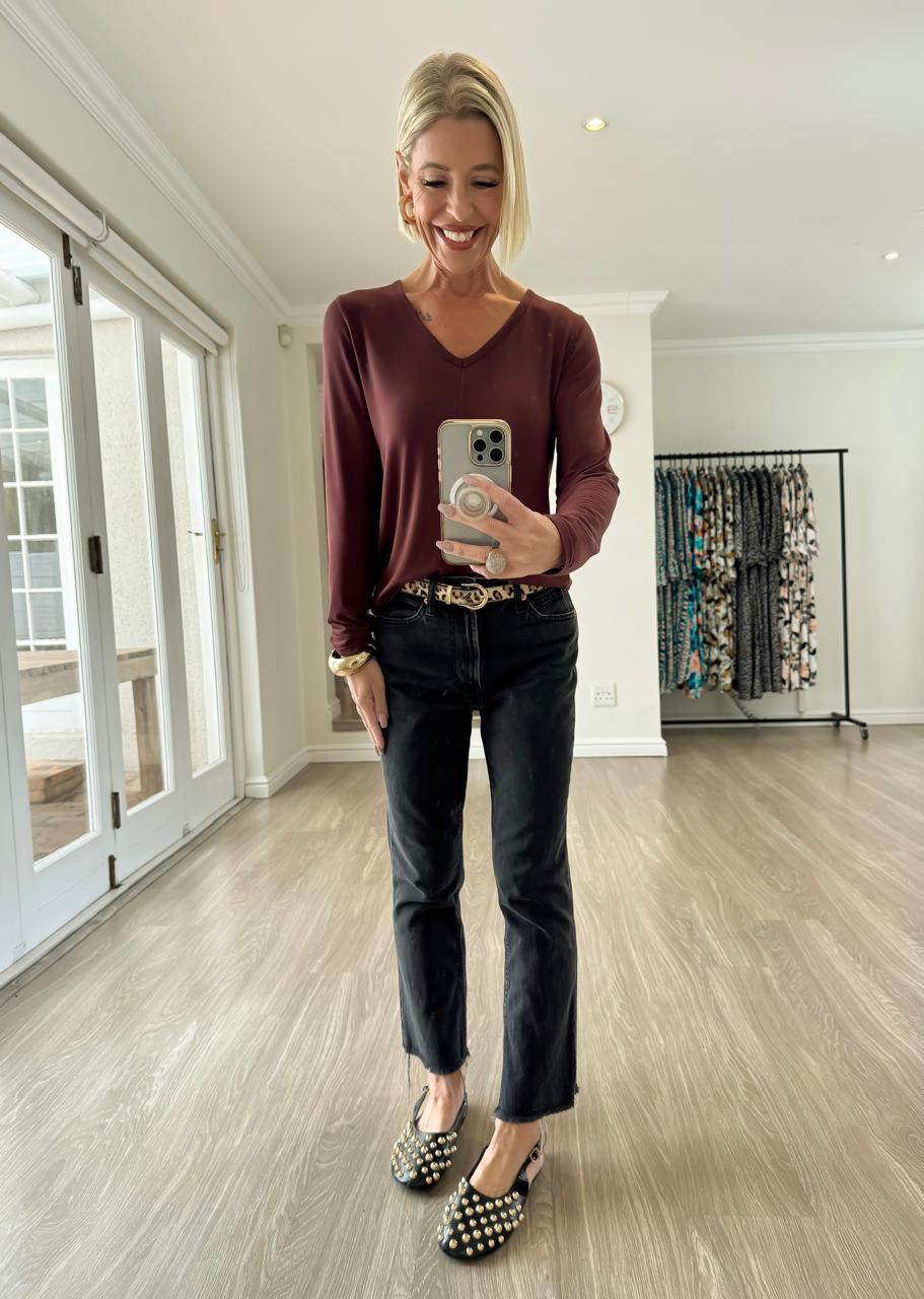 Long Sleeve V-neck tee - Chocolate