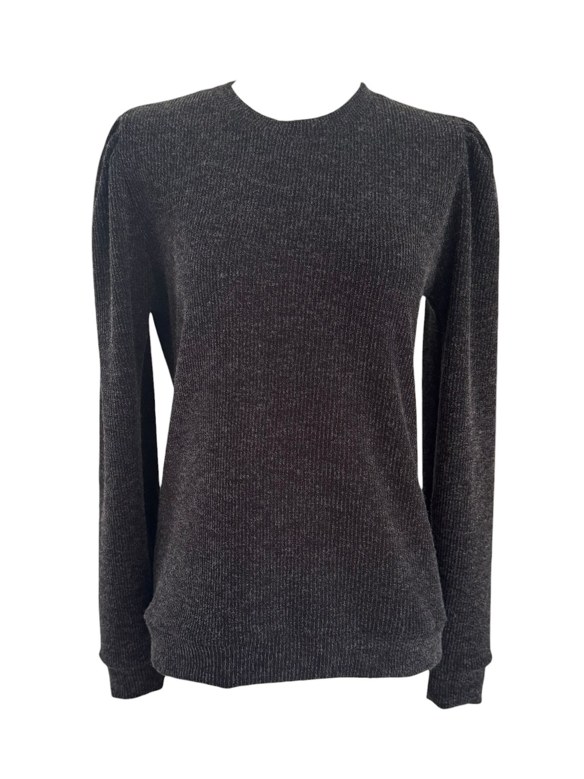 Round neck jersey with gauging - Black Melange - Image 2